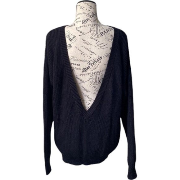 Callahan black backless V-cut knitted sweater size M - Picture 2 of 7